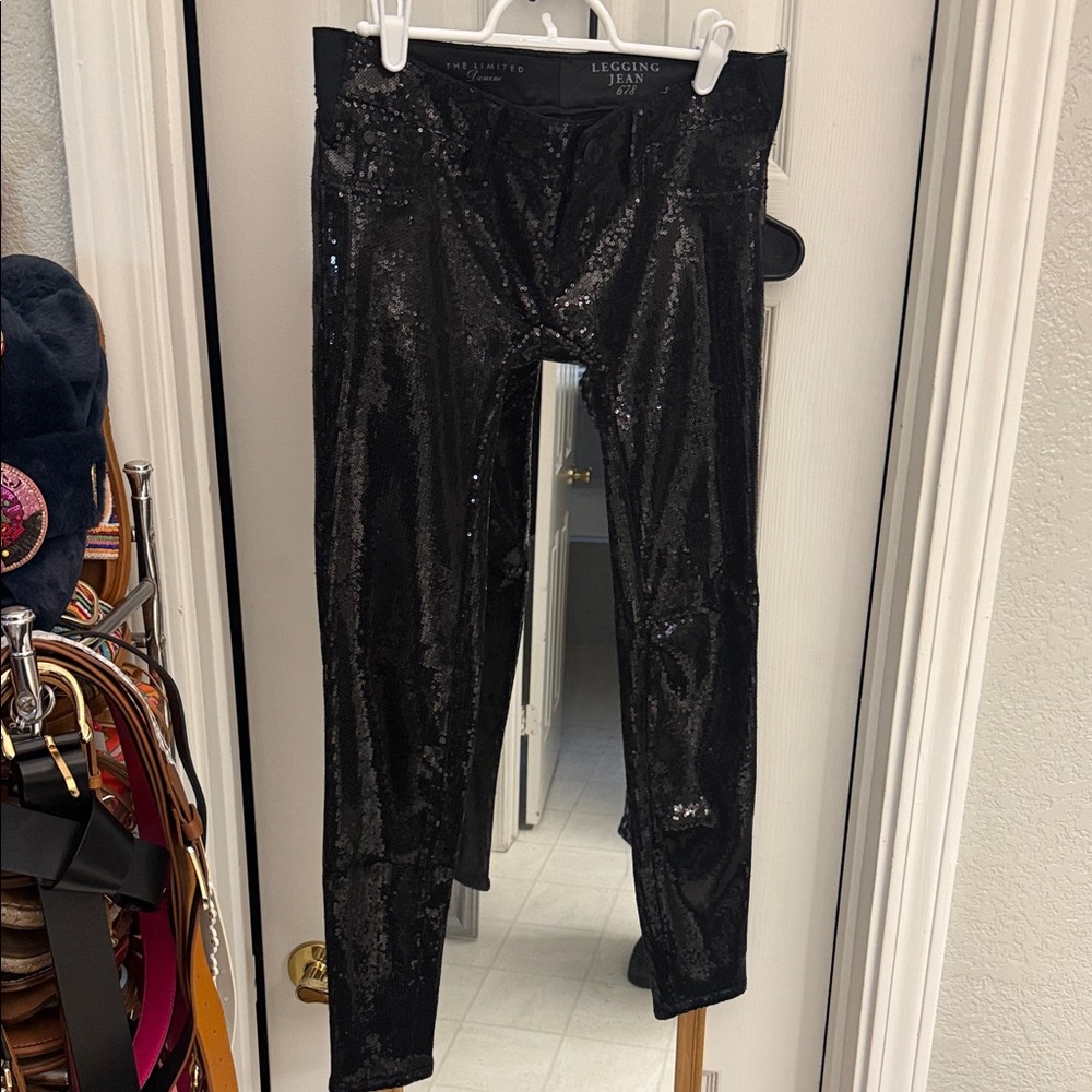 The limited vintage Black Sequin low rise skinny “jeans” pants